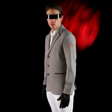 Chaqueta de concurso para hombre Equestro Ridertechnology con costuras termoselladas Pájaro burlón Gris