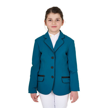Chaqueta de concurso Equestro para niña en tejido técnico Azul coral Chaqueta de concurso Equestro para niña en tejido técnico Azul coral