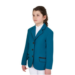 Chaqueta de concurso Equestro para niña en tejido técnico Azul coral