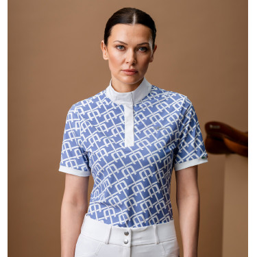 Polo de competición Horseware AA Alcina de manga corta Estampado azul monograma Motifs