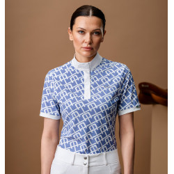 Polo de competición Horseware AA Alcina de manga corta Estampado azul monograma Motifs