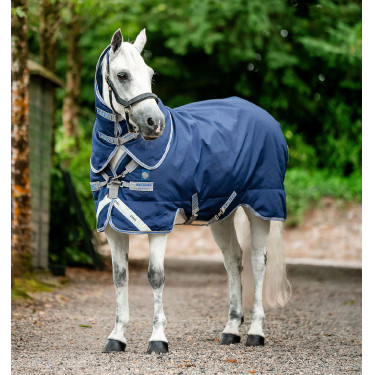 Manta Horseware Rhino Plus Poney Turnout 0g Negro / gris titanio / azul clásico