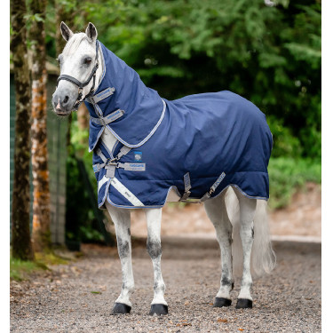 Manta Horseware Rhino Plus Poney Turnout 0g Negro / gris titanio / azul clásico