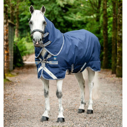Manta Horseware Rhino Plus Poney Turnout 0g Negro / gris titanio / azul clásico