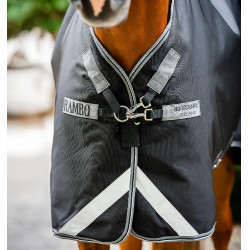 Manta Horseware Rambo 1680D Turnout Plus 100g Negro / tormenta / gris plateado