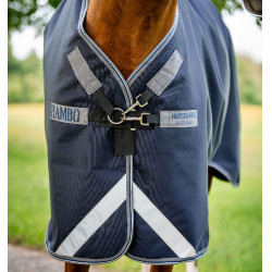 Manta Horseware Rambo 1680D Turnout 50g Marino / tormenta / gris plateado Azul marino