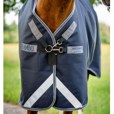 Manta Horseware Rambo 1680D Turnout 50g Marino / tormenta / gris plateado Azul marino