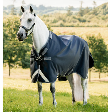 Manta Horseware Rambo 1680D Turnout 50g Marino / tormenta / gris plateado Azul marino