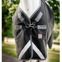 Manta Horseware Rambo 1680D Turnout 250g VL Negro / tormenta / gris plateado