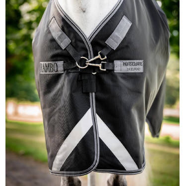 Manta Horseware Rambo 1680D Turnout 0g Negro / tormenta / gris plateado