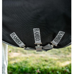 Manta Horseware Rambo 1680D Turnout 0g Negro / tormenta / gris plateado