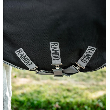 Manta Horseware Rambo 1680D Turnout 0g Negro / tormenta / gris plateado