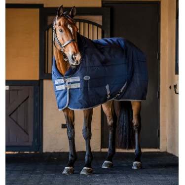 Manta de cuadra Horseware Rhino 100g Negro / gris titanio / azul clásico Manta de cuadra Horseware Rhino 100g Negro / gris titanio / azul clásico