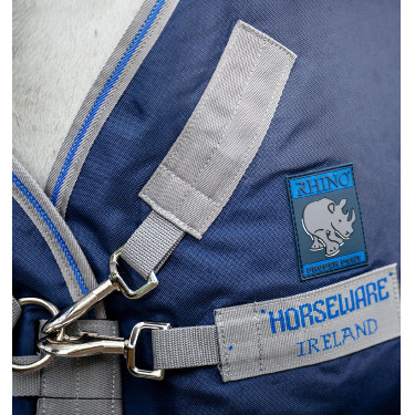 Manta Horseware Rhino Plus Poney Turnout 100g Negro / gris titanio / azul clásico