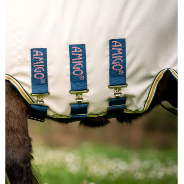 Cobertura Horseware con cuello irrompible Amigo para mini Tiza / marino / rosa Blanco