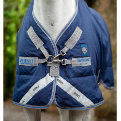 Manta de exterior Horseware Rhino® Plus Pony 250g Negro / gris titanio / azul clásico Manta de exterior Horseware Rhino® Plus Pony 250g Negro / gris titanio / azul clásico