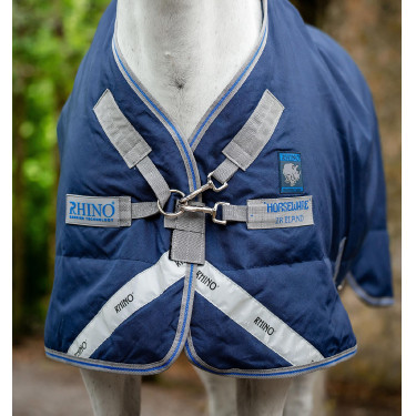 Manta de exterior Horseware Rhino® Plus Pony 250g Negro / gris titanio / azul clásico Manta de exterior Horseware Rhino® Plus Pony 250g Negro / gris titanio / azul clásico