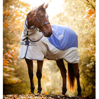 Cobertura de exterior Horseware Rambo® Autumn Series con cierre de disco exterior 0g con forro de 100g Azúl marino / gris