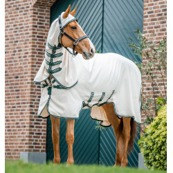 Cobertura integral Horseware Rambo hoody Poni 0g Tiza / verde cazador / plata Blanco
