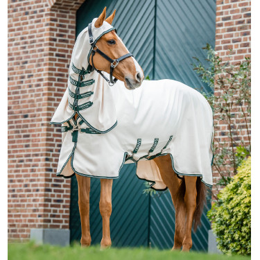 Cobertura integral Horseware Rambo hoody Poni 0g Tiza / verde cazador / plata Blanco