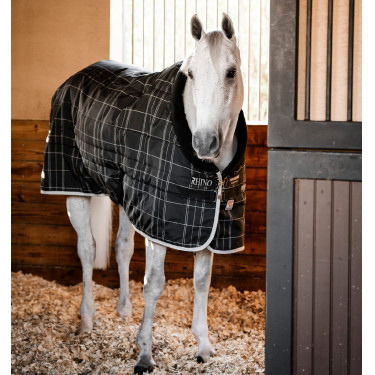 Manta de cuadra Horseware Rhino Original Vari-Layer 250g Negro / cuadros blanco gris