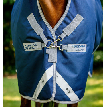 Manta para caballo Horseware High Neck Amigo® Bravo 12 Original 250g 1200D Marino / gris titanio / plata Azul marino