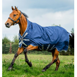 Manta para caballo Horseware High Neck Amigo® Bravo 12 Original 250g 1200D Marino / gris titanio / plata Azul marino