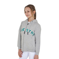 Sudadera infantil con capucha cremallera y letras efecto toalla