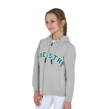 Sudadera infantil con capucha cremallera y letras efecto toalla