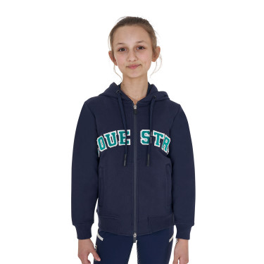 Sudadera infantil con capucha cremallera y letras efecto toalla Americana azul marino / verde ultramar