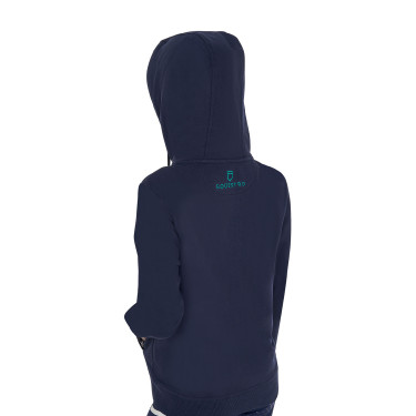Sudadera infantil con capucha cremallera y letras efecto toalla Americana azul marino / verde ultramar