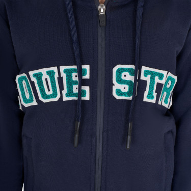 Sudadera infantil con capucha cremallera y letras efecto toalla Americana azul marino / verde ultramar