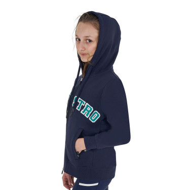 Sudadera infantil con capucha cremallera y letras efecto toalla Americana azul marino / verde ultramar