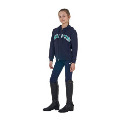 Sudadera infantil con capucha cremallera y letras efecto toalla Americana azul marino / verde ultramar