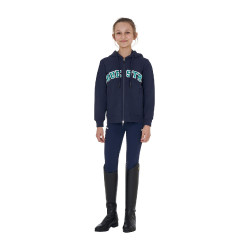 Sudadera infantil con capucha cremallera y letras efecto toalla Americana azul marino / verde ultramar