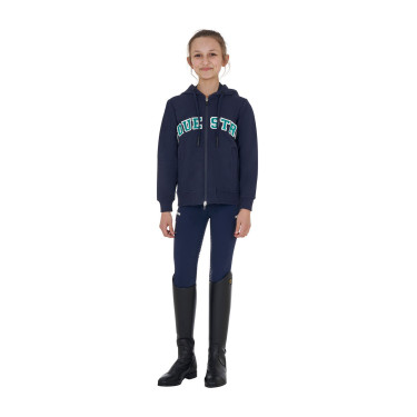 Sudadera infantil con capucha cremallera y letras efecto toalla Americana azul marino / verde ultramar