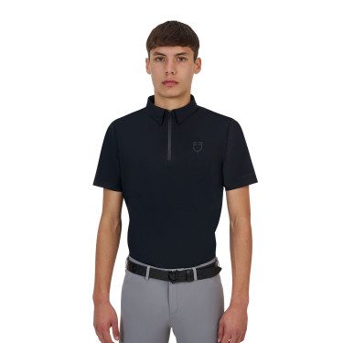 Polo de entrenamiento para hombre Equestro Ridertechnology de manga corta con cremallera