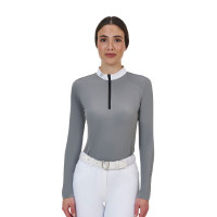Polo de concurso para mujer Equestro Ridertechnology de manga larga con cremallera