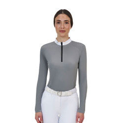 Polo de concurso para mujer Equestro Ridertechnology de manga larga con cremallera