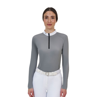 Polo de concurso para mujer Equestro Ridertechnology de manga larga con cremallera