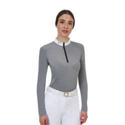 Polo de concurso para mujer Equestro Ridertechnology de manga larga con cremallera