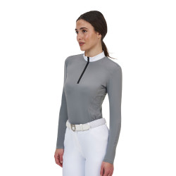 Polo de concurso para mujer Equestro Ridertechnology de manga larga con cremallera