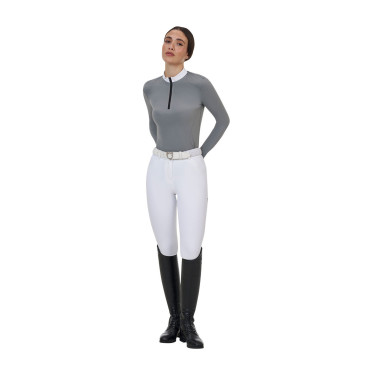 Polo de concurso para mujer Equestro Ridertechnology de manga larga con cremallera