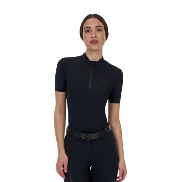 Polo de entrenamiento de mujer Equestro Ridertechnology manga corta y cremallera