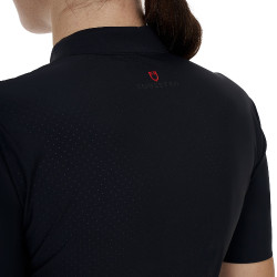 Polo de entrenamiento de mujer Equestro Ridertechnology manga corta y cremallera