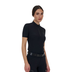 Polo de entrenamiento de mujer Equestro Ridertechnology manga corta y cremallera