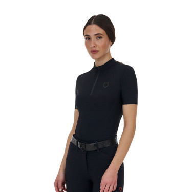 Polo de entrenamiento de mujer Equestro Ridertechnology manga corta y cremallera