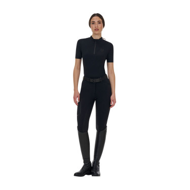 Polo de entrenamiento de mujer Equestro Ridertechnology manga corta y cremallera