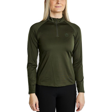 Polo de invierno de manga larga MoErica con media cremallera rosa empolvado Montar Oliva Verde