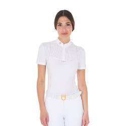 Polo de concurso para mujer slim fit en tejido perforado con cremallera Equestro